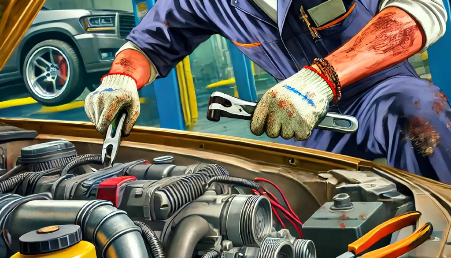 Un mecanico reparando un vehiculo